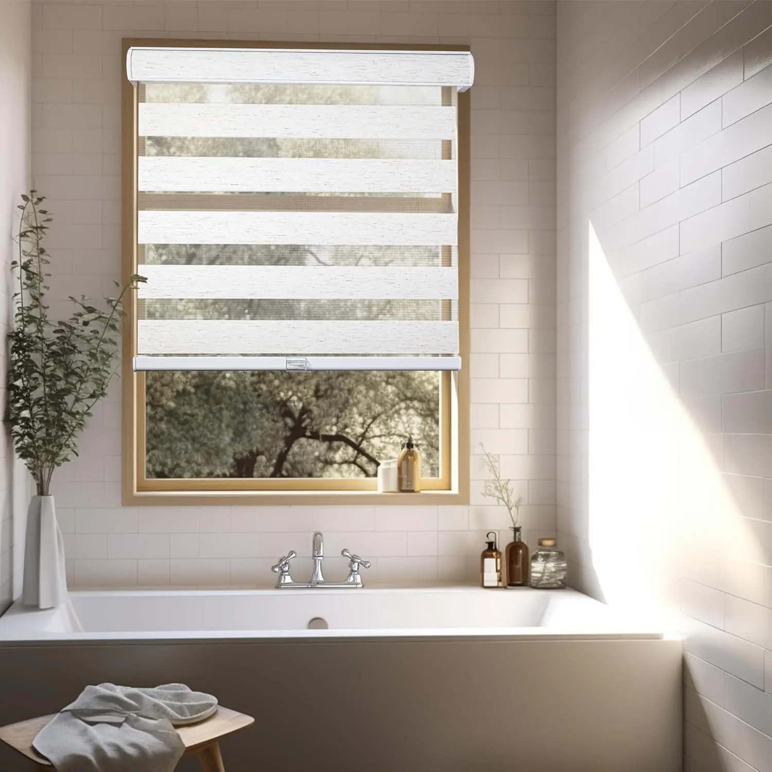 Cordless Dual Layer Zebra Blind Free-Stop Light Filtering Zebra Roller Shades semi automatic double spring roller blind