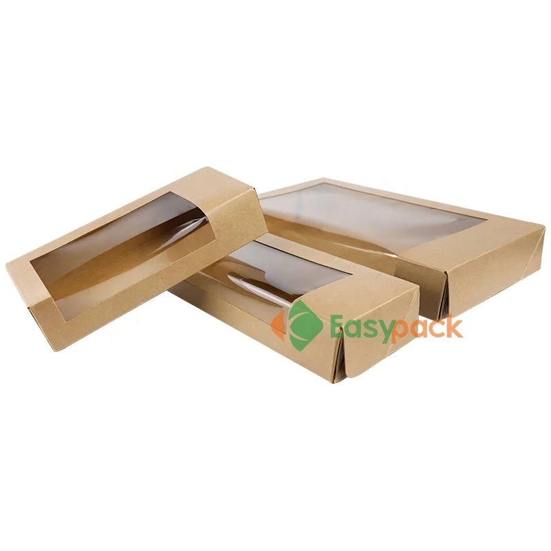 Disposable folding brown kraft paper packaging box with PE window
