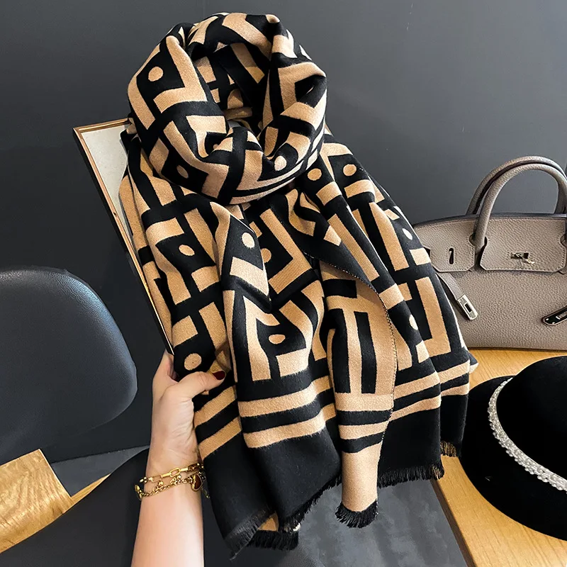 Luxury Brand Cashmere Warm Winter Shawl Warps for Women Scarf Print 2022 Pashmina Thick Blanket Bufanda Scarves Foulard
