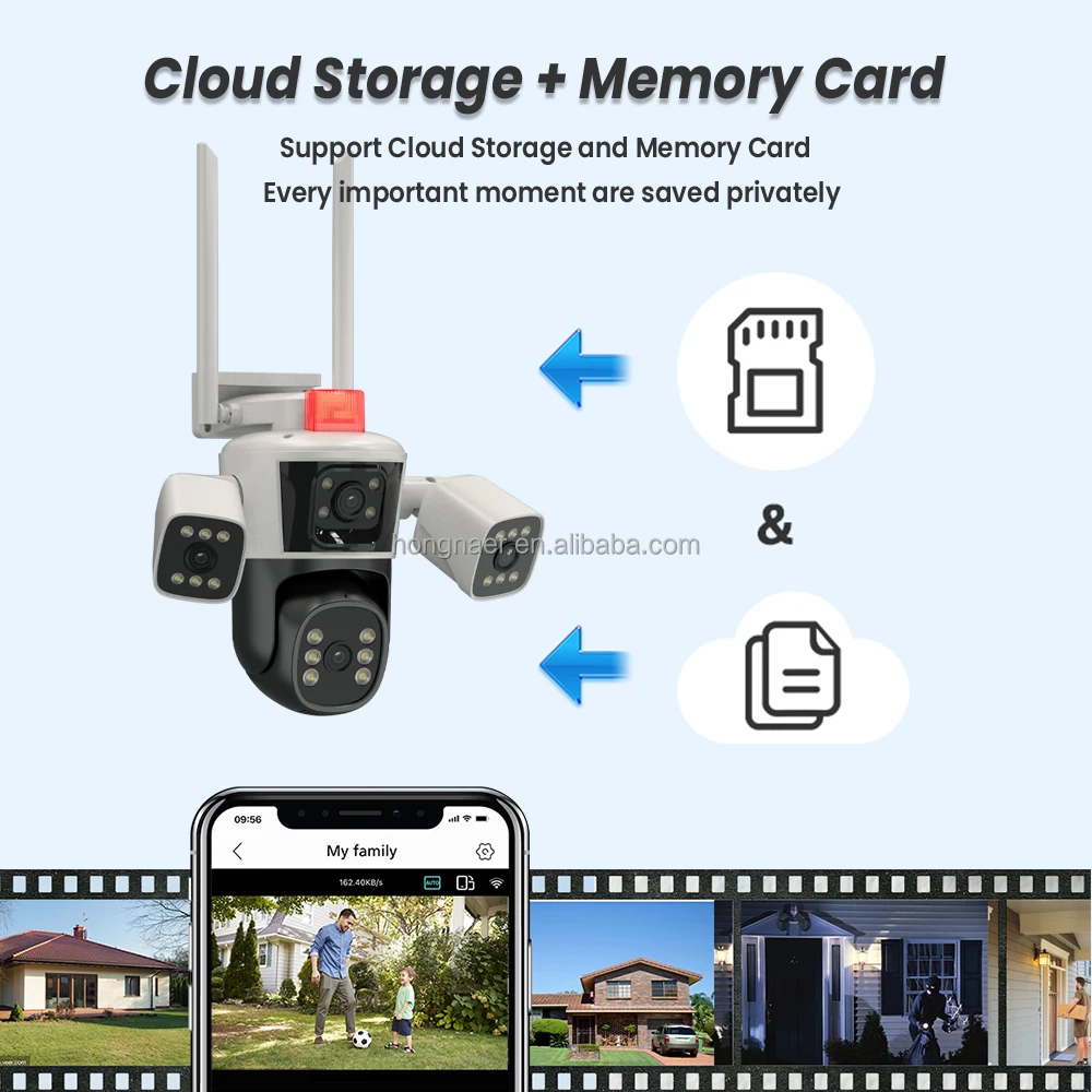 Factory Price 6K Full HD Three Lens Wireless WiFi Surveillance PTZ IP CCTV Cameras 360 Outdoor WiFi Security Camera