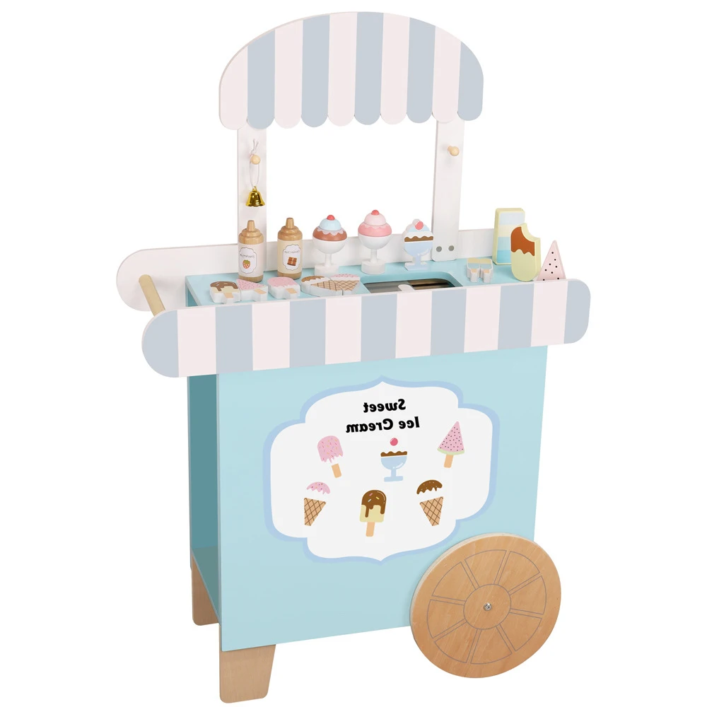 Wholesale Wooden Cone Shopping Cart Toy Plastic Ice Cream Truck Kitchen Toys for Girl