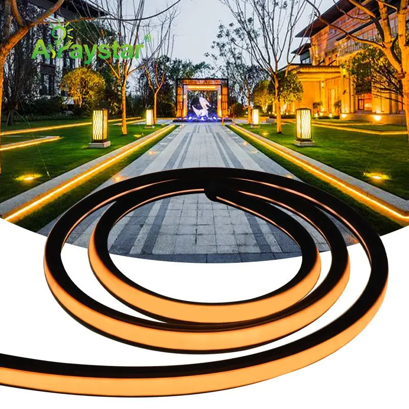 Unique black housing silicone LED neon strip 10*10mm 24V 3000K 6000K dotless waterproof IP67 LED neon flex rope light for sign