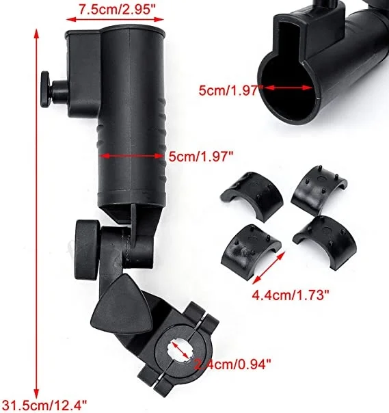 Universal Golf Cart Umbrella Holder Adjustable Angle with 19mm 30mm 35mm Handle Connector for Bike Baby Stroller Fishing Beach C