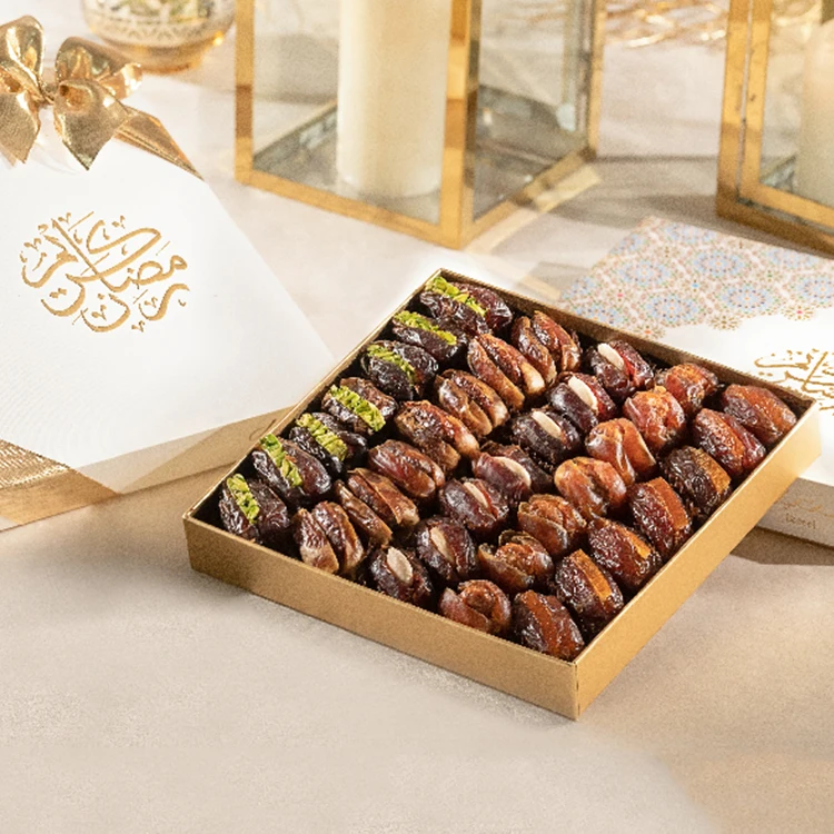 Custom Printed Fancy Design Kraft Paper Gift Box Luxury Folding Baklava Sweet Chocolate Box Ramadan Packaging Medjool Dates Box