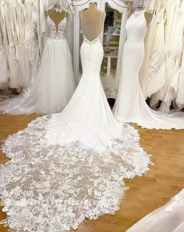 2023 new elegant  Lace Appliques A Line Tulle mermaid wedding dress vestidos de novia