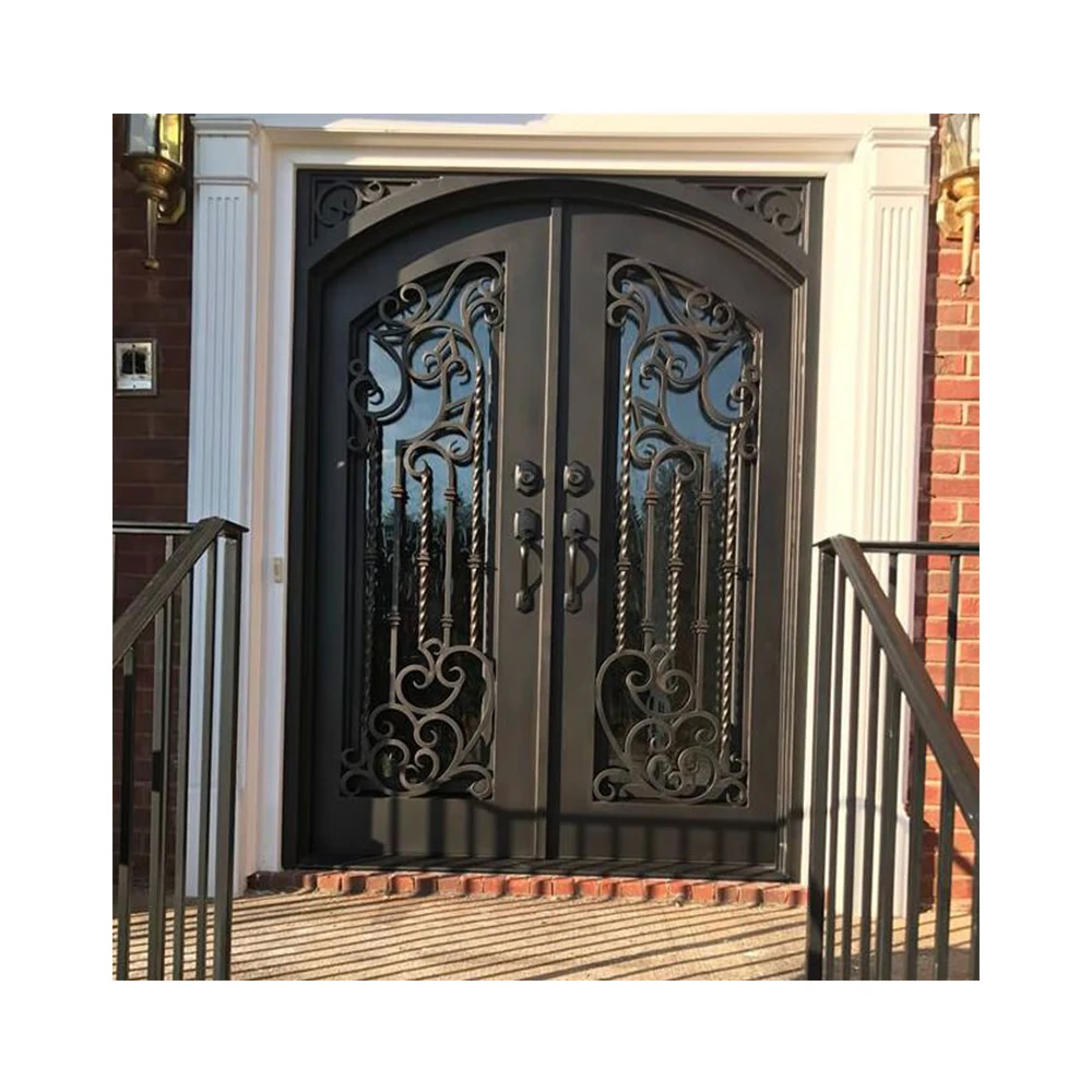 Modern Design Customized Wrought Iron Entrance Door Finished For Exterior Application