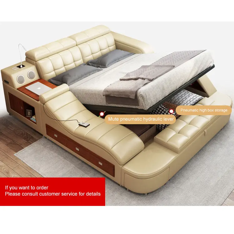 
FEIFAN Wholesale Leather and Fabric Sofa Bed with Power Line Slotting Machine Adjustable Headrest Smart Bed 