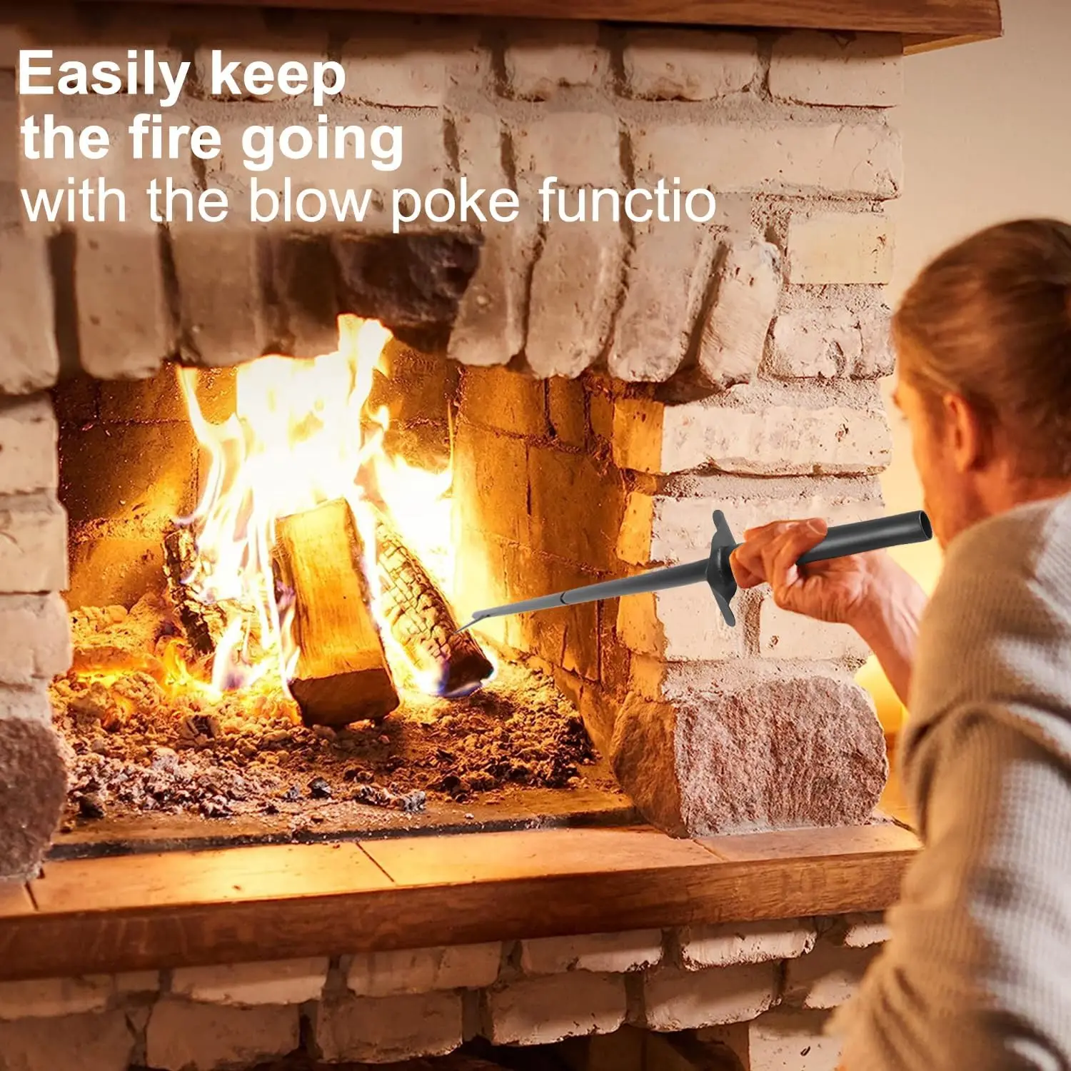 Black Solid Steel Heavy Duty Poker Stick Log Grabber for Camping, Wood Stove, Fireplace Indoor and Outdoor Fireplace Tools