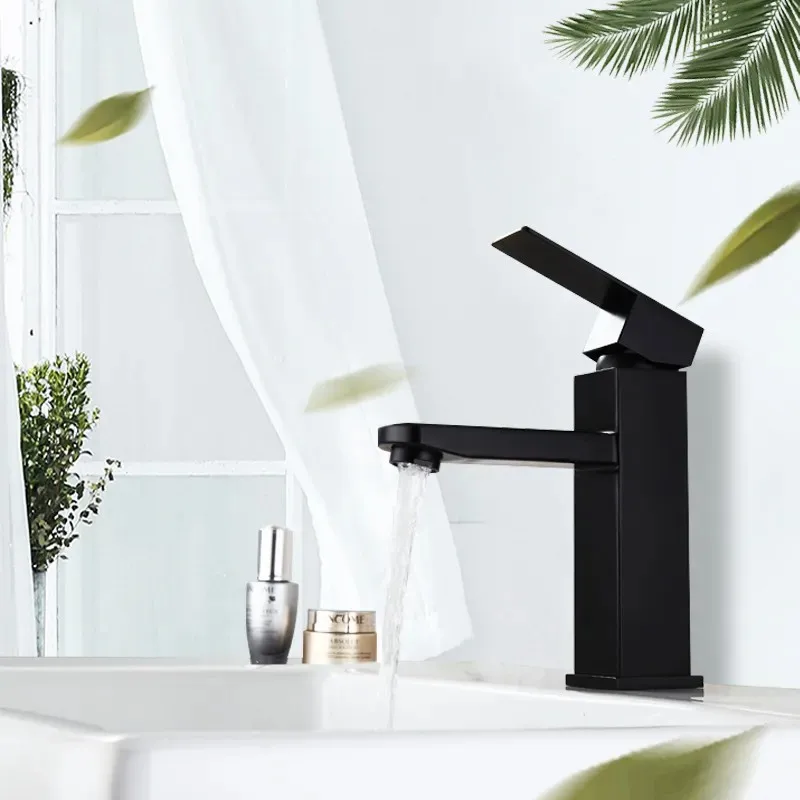 Top selling 304 stainless steel hot cold single handle water bathroom basin sink faucet black basin faucet mixer