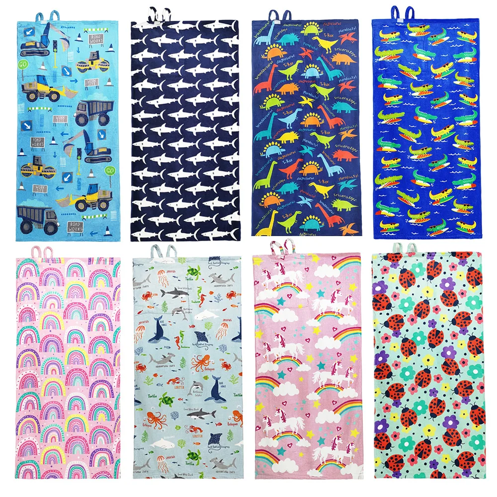 Wholesale eco 2 in 1 Beach Bag Digital Printing Fleece Swimming Kids Cartoon Beach Towel