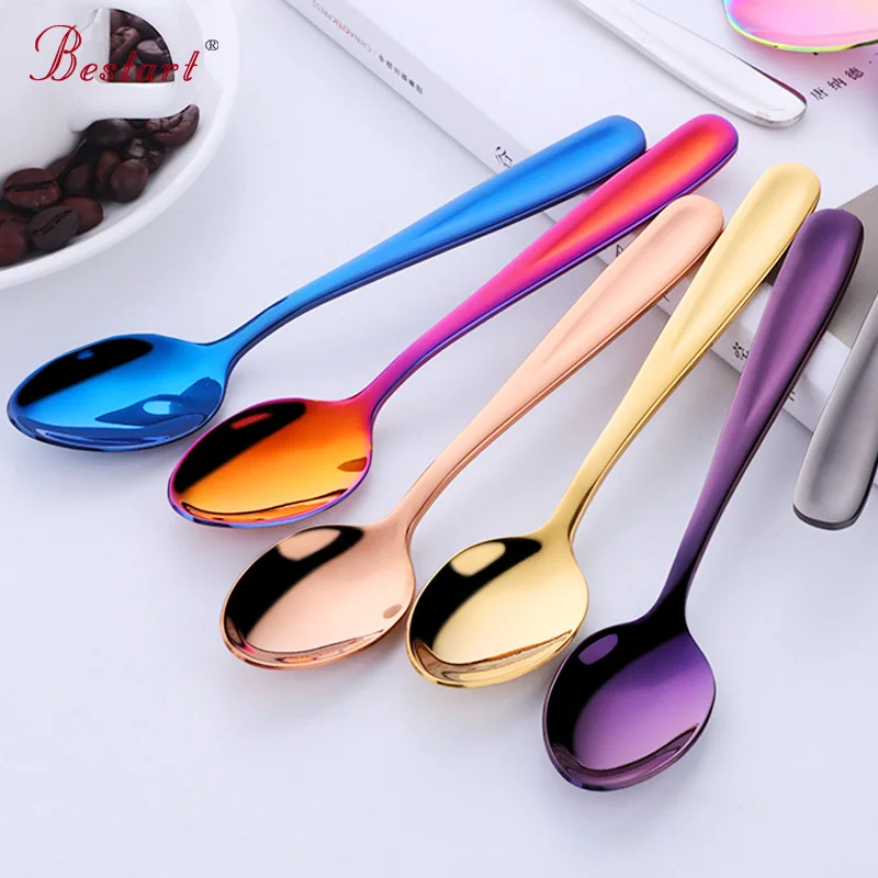 Reusable titanium metal stainless steel golden ice cream honey dessert tea coffee spoon