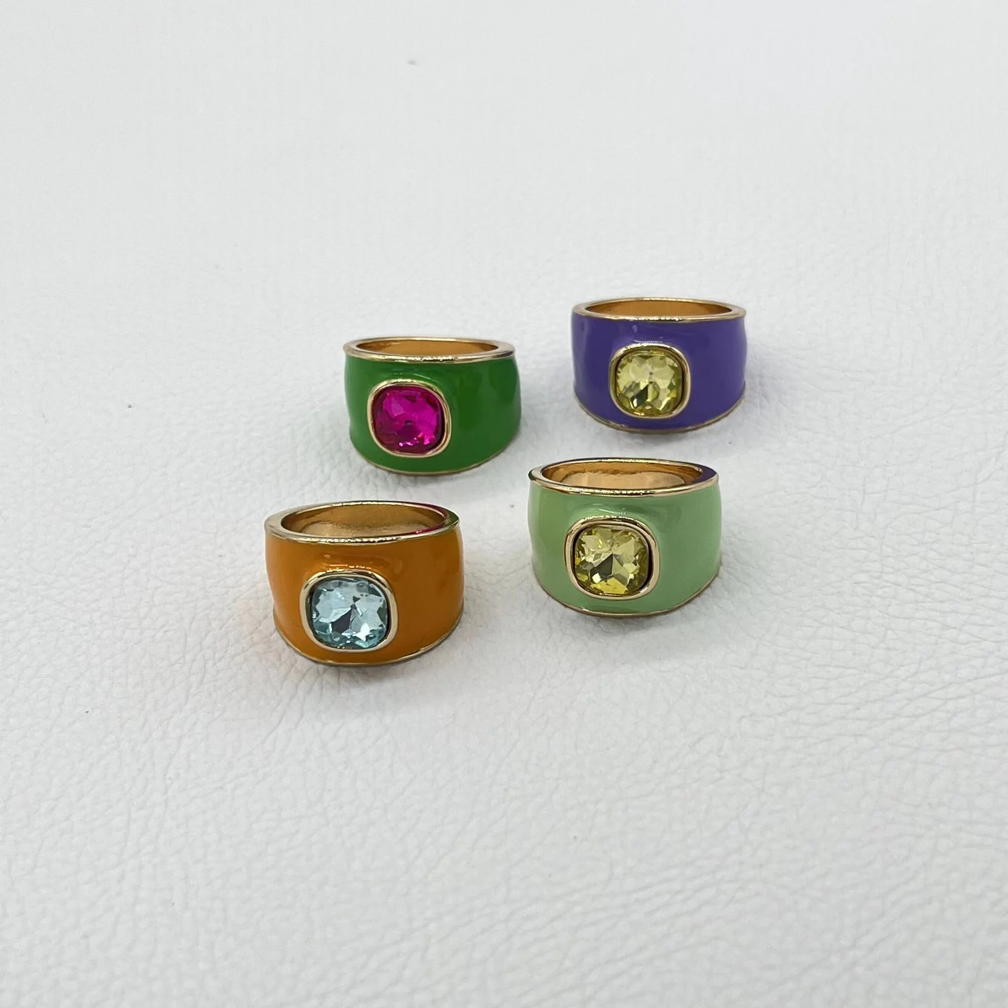 Wholesale Anti-Allergic AAA Cubic Zirconia Dripping Oil Gemstone Rhinestone Alloy Ring For Women