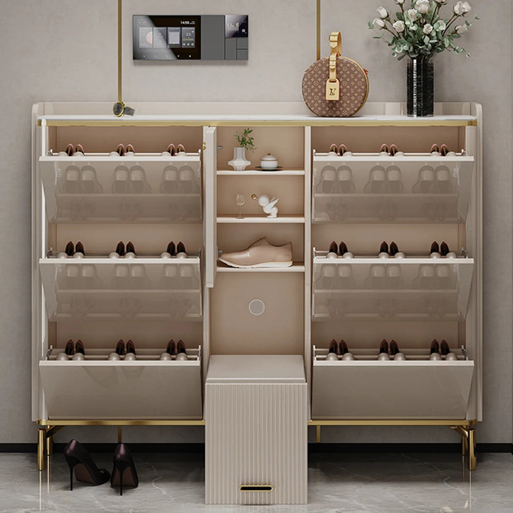 Modern simple tip bucket type ultra-thin shoe cabinet household door into small household shoe rack