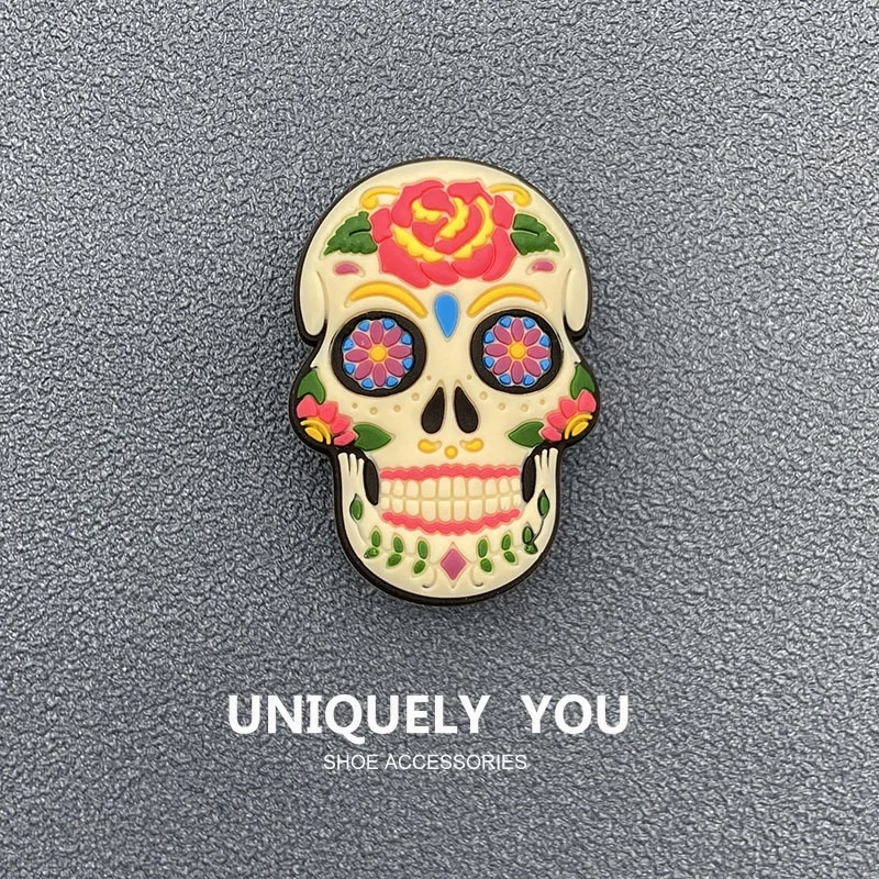 Painted Skull Shoe Charms Skeleton Bones PVC Shoe Buckle Sandals Design Accessories fit Kids Party Gifts