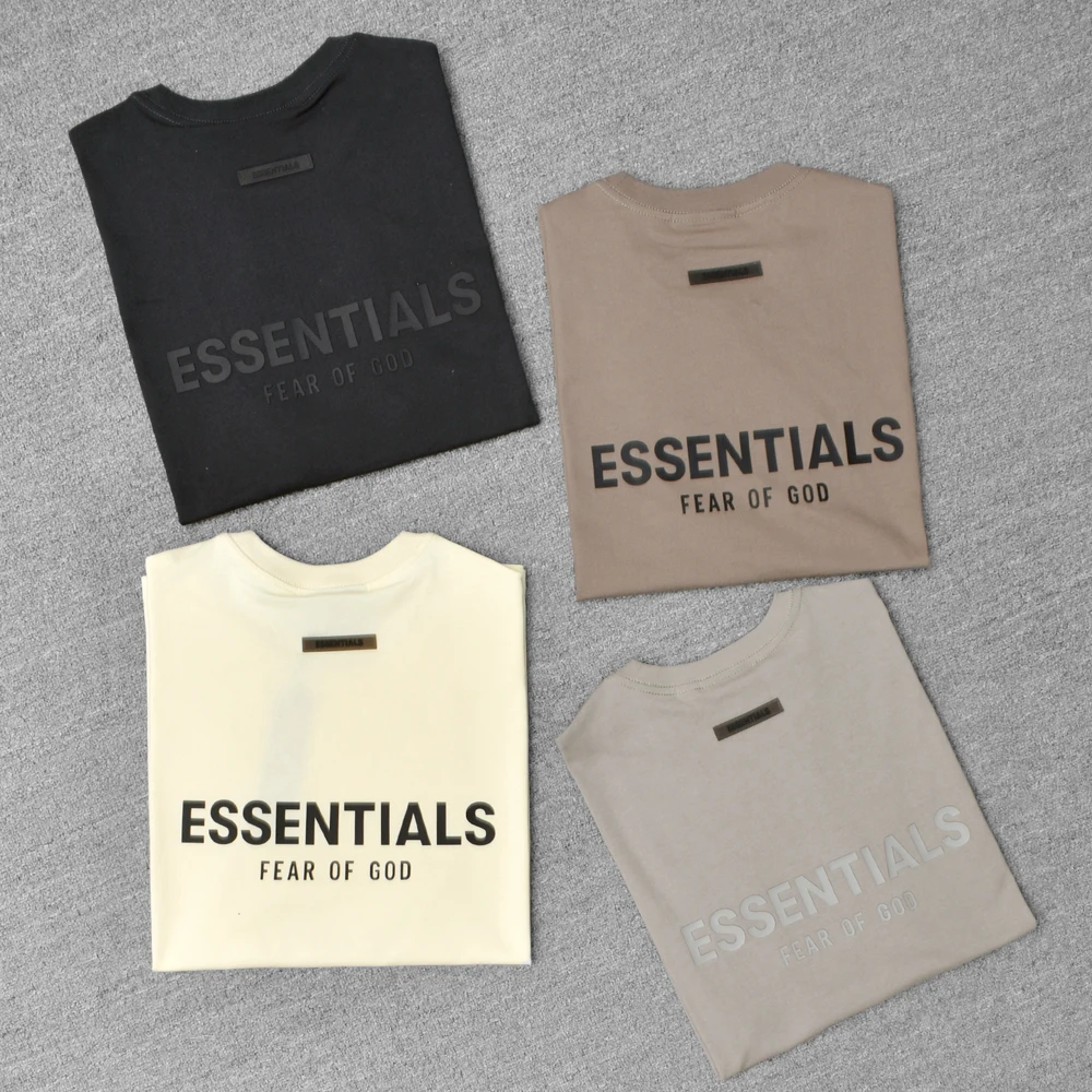 
High Street FOG Season Seven ESSENTIALS Double Line 3D Offset Printing Letter Loose Short Sleeve T-shirt 