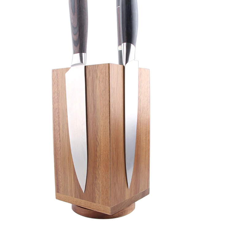 360 Rotatable Wooden Magnetic Knife Block for Kitchen Knives, Uniquely Knife Holder with Scratch Resistant Coating