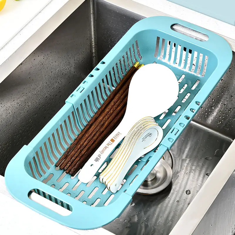 Kitchen Leftovers Hanging Filtering Extendable Collapsible Drain Basket Over The Sink Colander Strainer For Vegetable Fruit