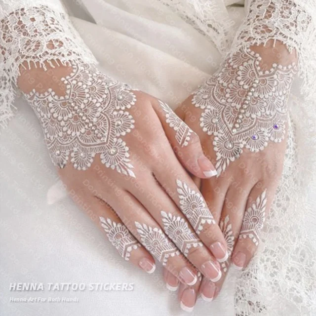 Both Hands Fake Henna Indian Mehndi Design White Sexy Temporary Rose Tattoo Stickers For Women Girls