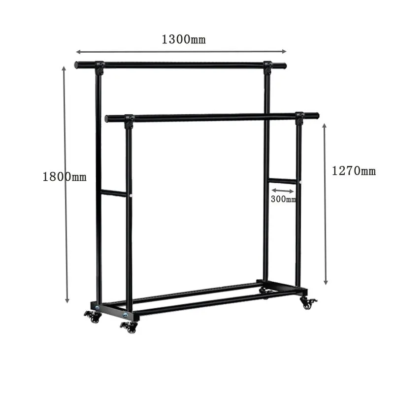 Heavy Duty Double Rod Garment Clothing Rack Rail Rolling Clothes Organizer on Wheels