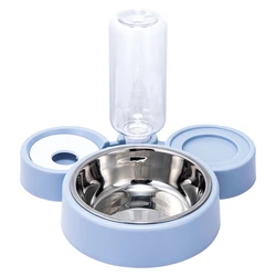 Double Dog Cat Bowls Water and Food Bowl Set, Detachable Automatic Water Dispenser Bottle Pet Feeder for Dogs Cats Puppy Kitten