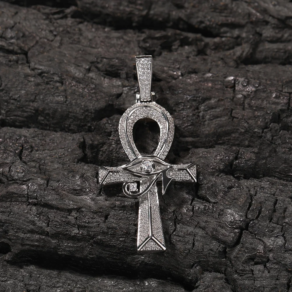 Mens Hip Hop Rapper Jewelry Iced Out Crystal Coptic Amulet Ancient Egyptian Cross Pendant Eye Of Horus Ankh Necklace