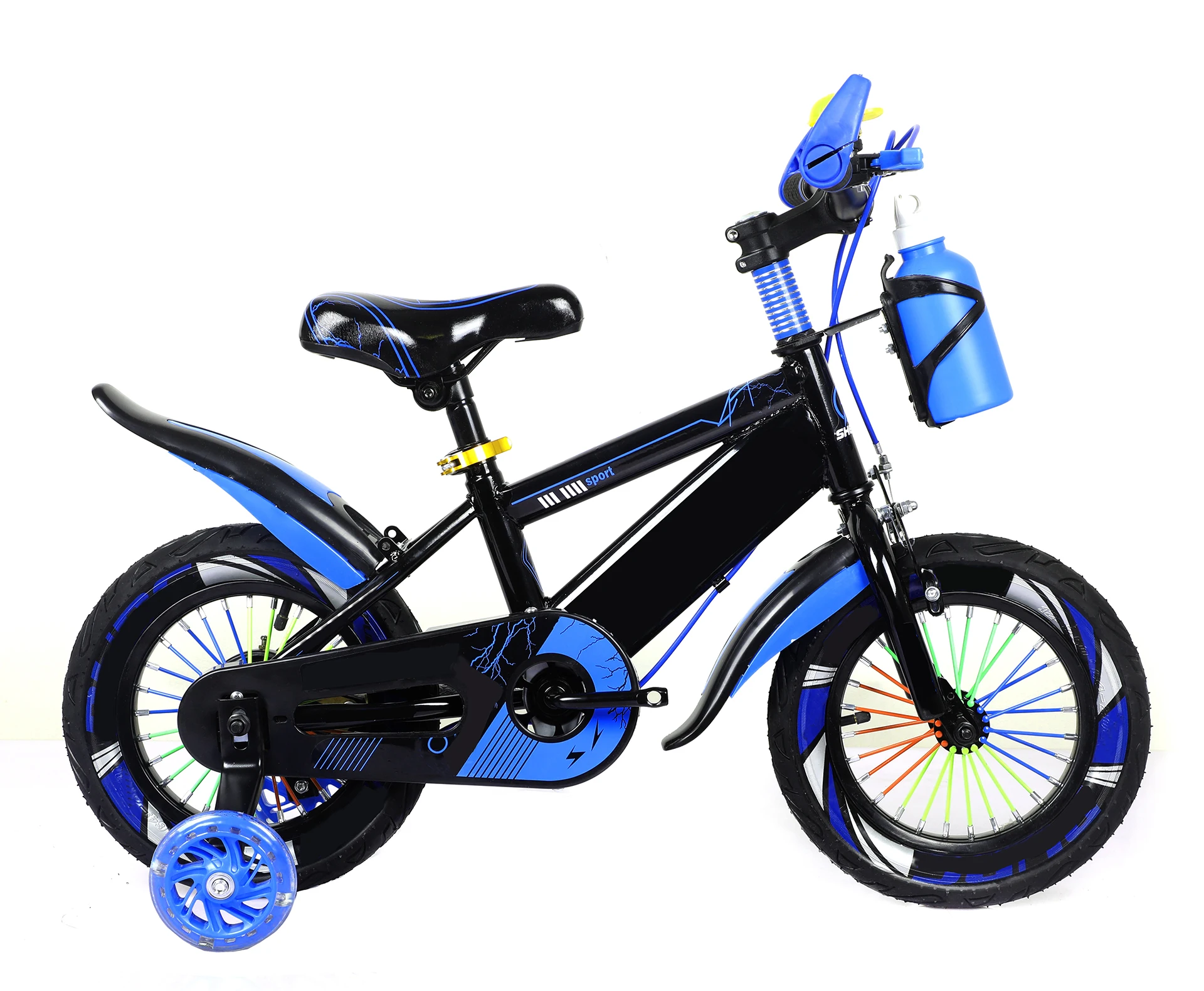 16inch 4 heels steel frame kids bike for 4-12 years old child wholesale children bicycle with bottle and flash training wheels