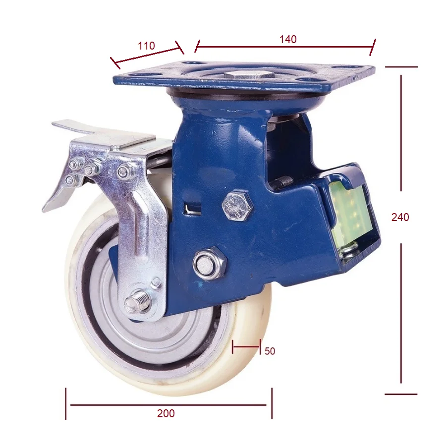 8 Inch industrial trolley caster high load 450kg 200mm swivel PU wheel castor with brake