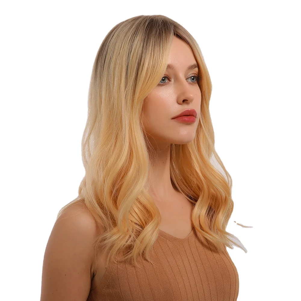 
20 дюймов Топ окрашенные с градиентом золотые средние и длинные вьющиеся волосы раздельные челки розовая эластичная сетчатая шляпа 