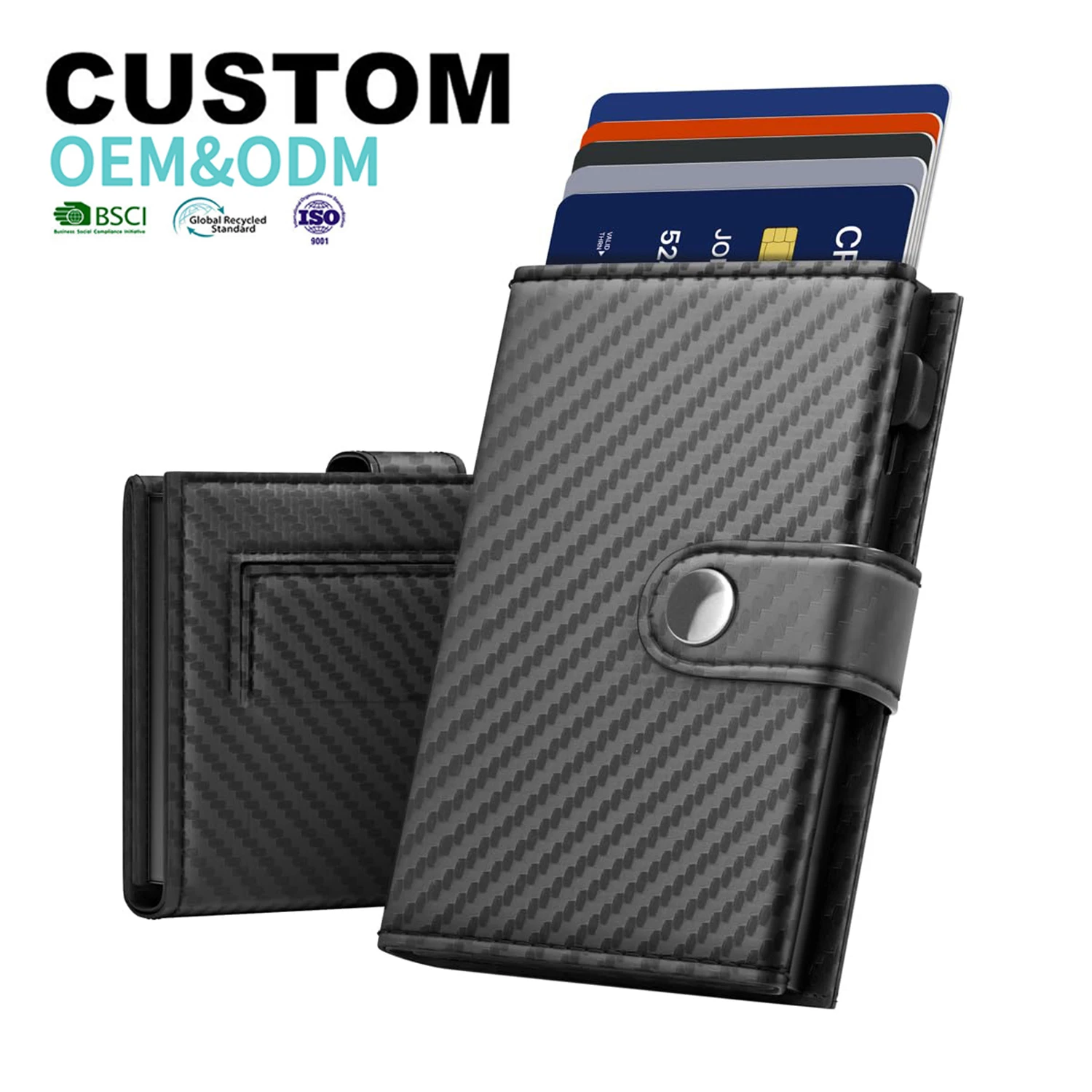 Пользовательские Pop Up Mans кошелек с карманом для монет на молнии RFID блокирующий тонкий кожаный карт Кошелек Алюминиевый металлический