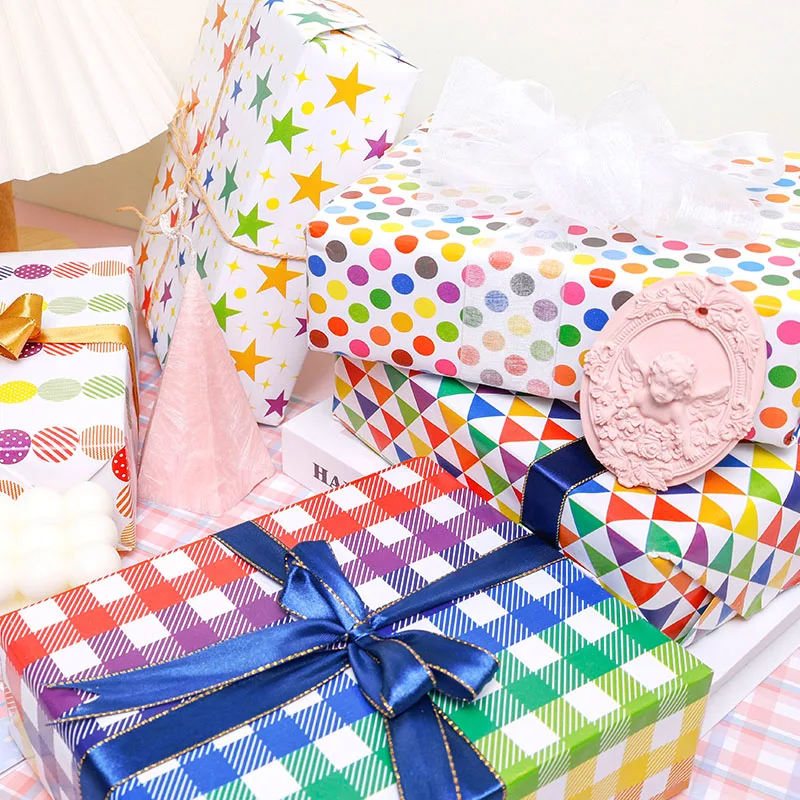 Colorful Simply Wrapping Paper White Sheets Gift Wrapping Paper Factory 6 Pieces A Pack