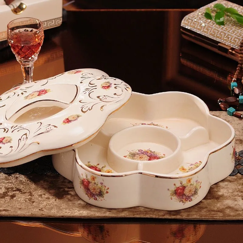 High-Grade Light Luxury Ceramic Fruit Plate Snack Candy Plate for Tea Tables Multi-layer for Living Room Household Dishes Plates