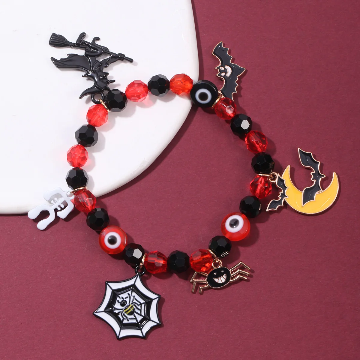 Bestone Funny Pumpkin Evil Eyes Chaem Bracelet Multi Color Crystal Beads Spider Pumpkin Bracelet Halloween Charm Bracelet