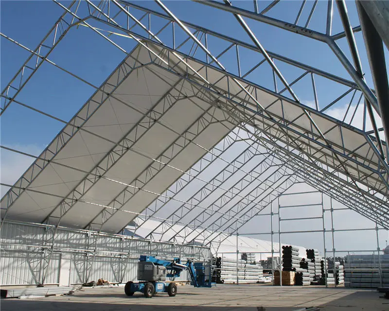 Prefab Galvanized Steel Frame Truss Roof Warehouse Shed  PVC/PVDF Fabric Steel Structure Storage Building Construction