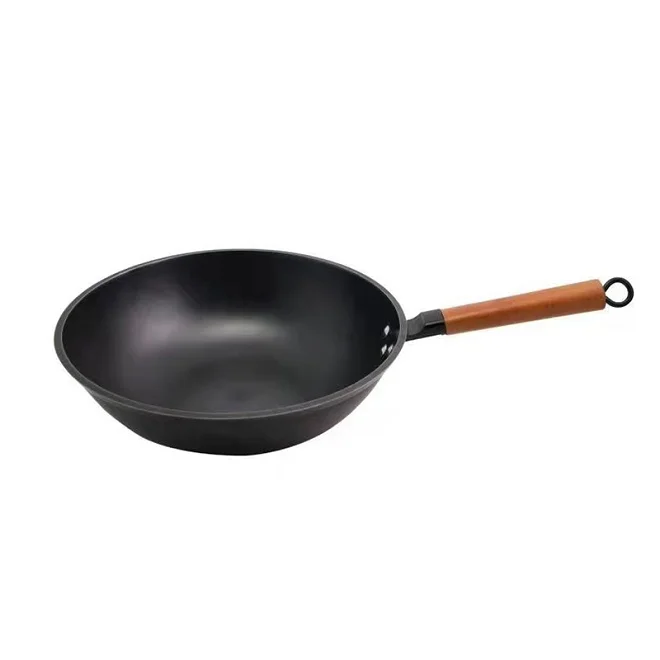 Factory Supply Black Cast Iron Practical cast Wok Pan Non-Stick for Kitchen Supplies