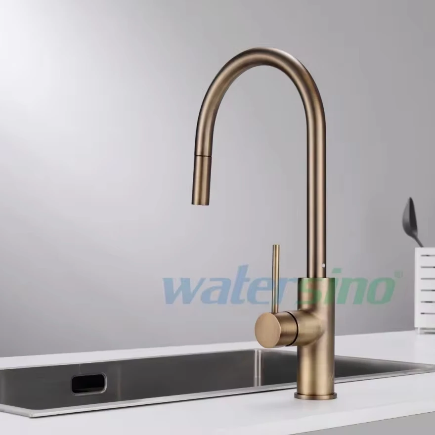Hot Selling Kitchen Faucet Watermark Brass Zr Gold Brushed Pull Out Kitchen Mixer Tap