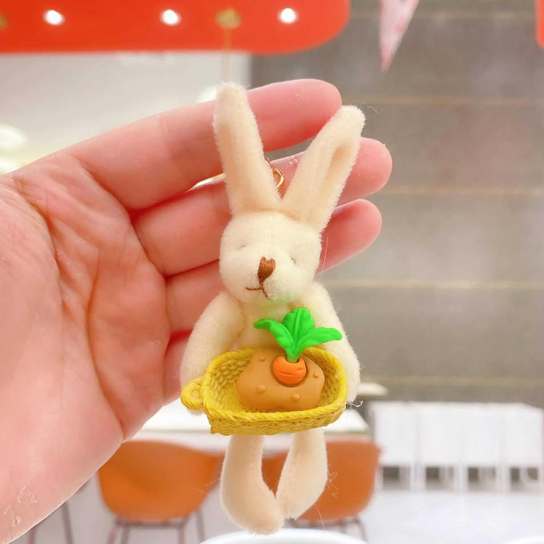Kawaii Puff Ball Plush Rabbit bunny Stuffed Animal toys Keychain Women Girls Handbag decor charm mini plush keychain
