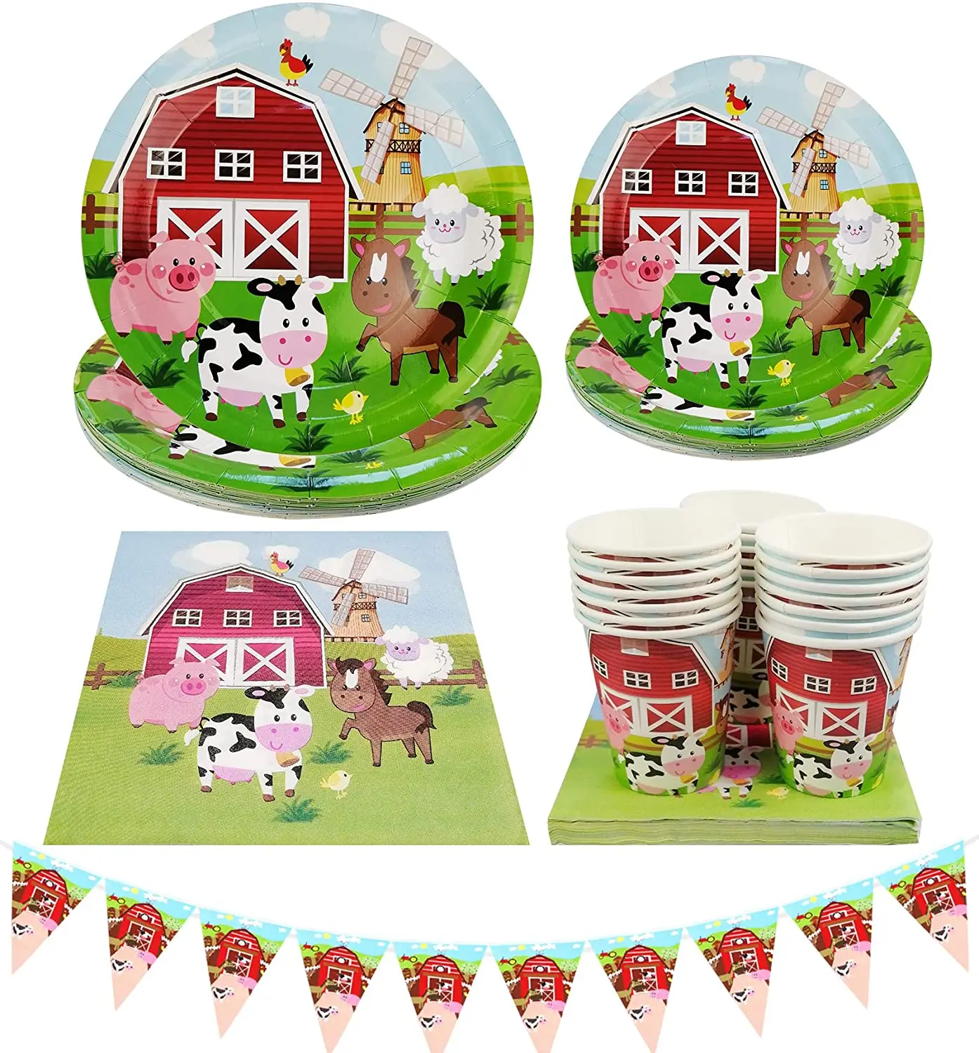 LEMON Farm Animals Birthday Party set Farm Animals Barn Backdrop Party Decoration for Kids Farm Animals Cow Theme Party Supplies