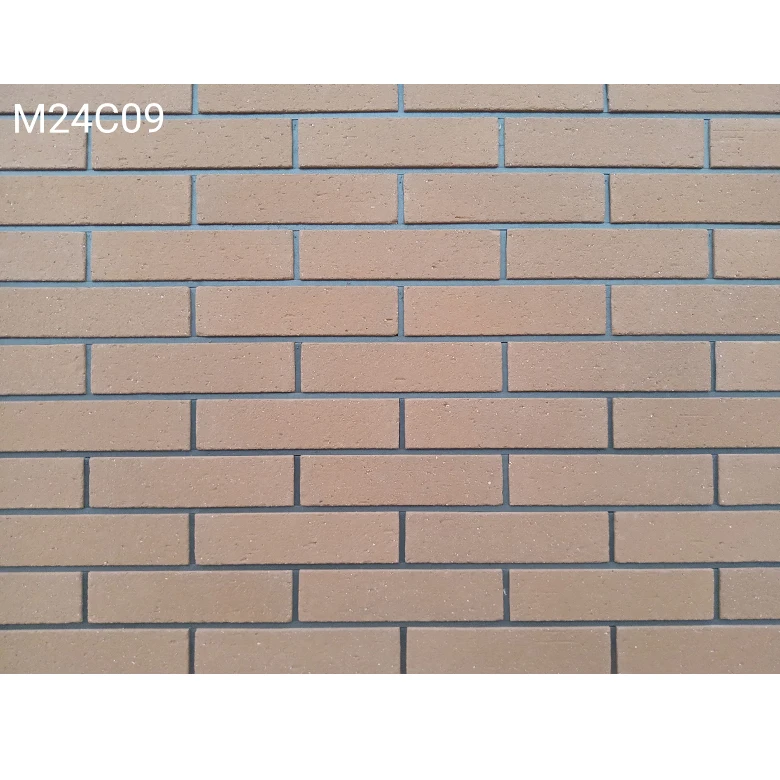 Exterior facade wall clinker brick slips tiles wiring cutting brown thin clay brick tiles outdoor
