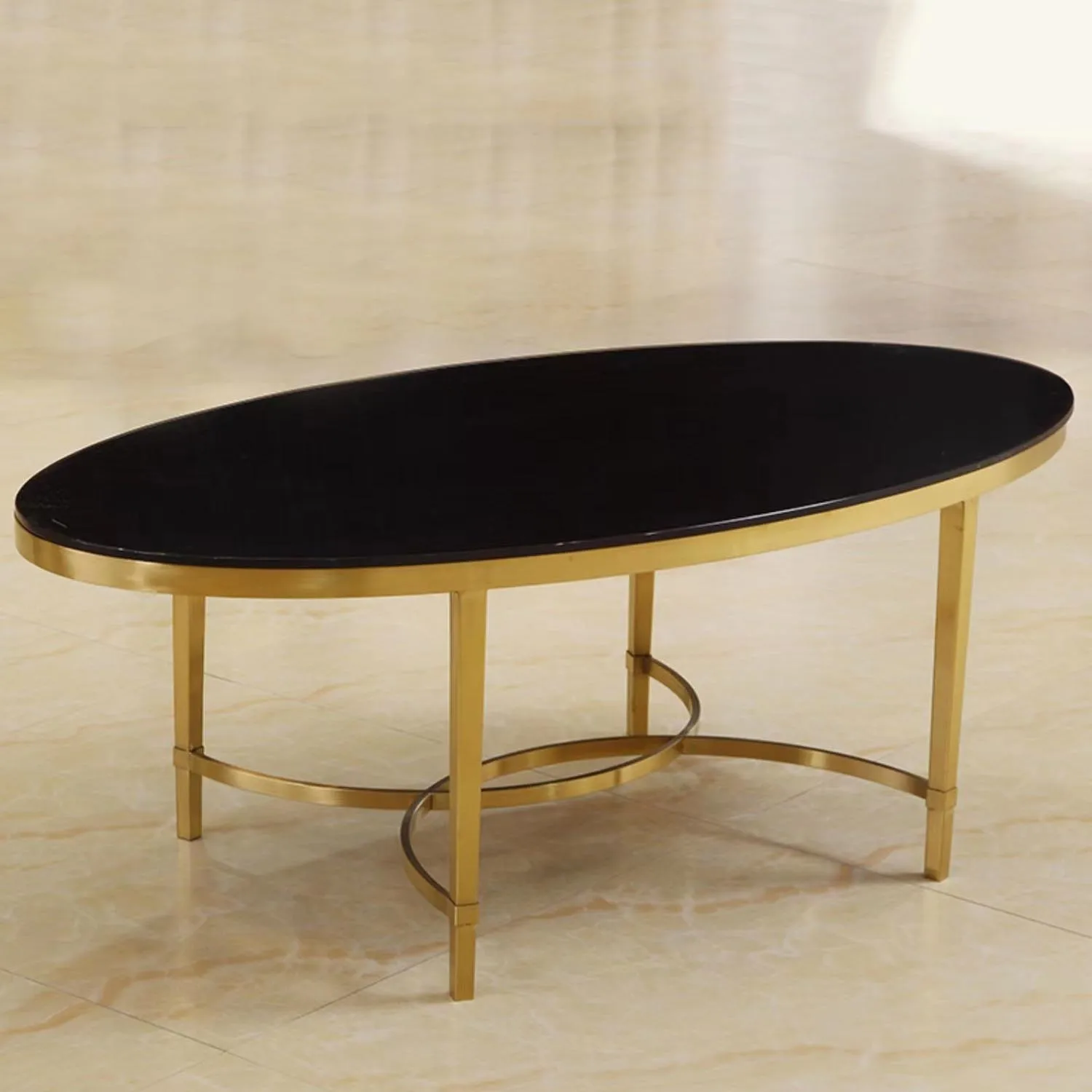 Gold Coffee Table Luxury Living Room Furniture Oval Shape Tempered Glass Top Stainless Steel Frame Sofa Tea Center Tables Modern