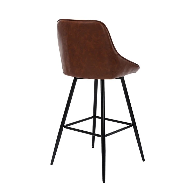 Brown Pu Leather Metal Bar Steel Counter Chair Bar for Cafe Restaurant