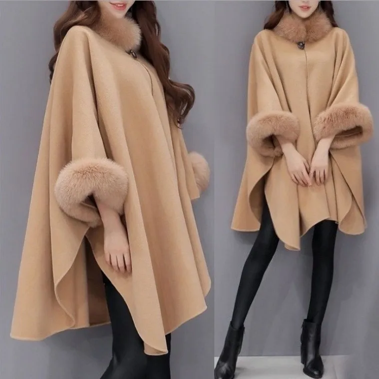 Hot New Products Faux Fox Fur Poncho Winter Fox Fur Shawl Woolen Shawl For Women