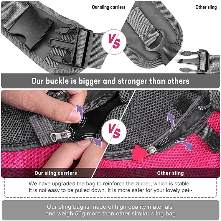 Custom Pet Dog Sling Carrier Breathable Mesh Travel Safe Sling Bag Carrier For Dogs Cats