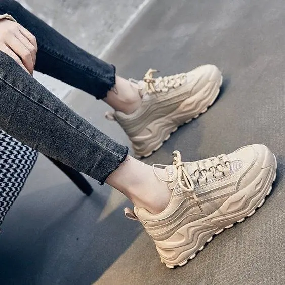 Apricot New Autumn Korean Sneakers Fashionable Platform Shoes For Women Casual Sports Shoes Wholesale