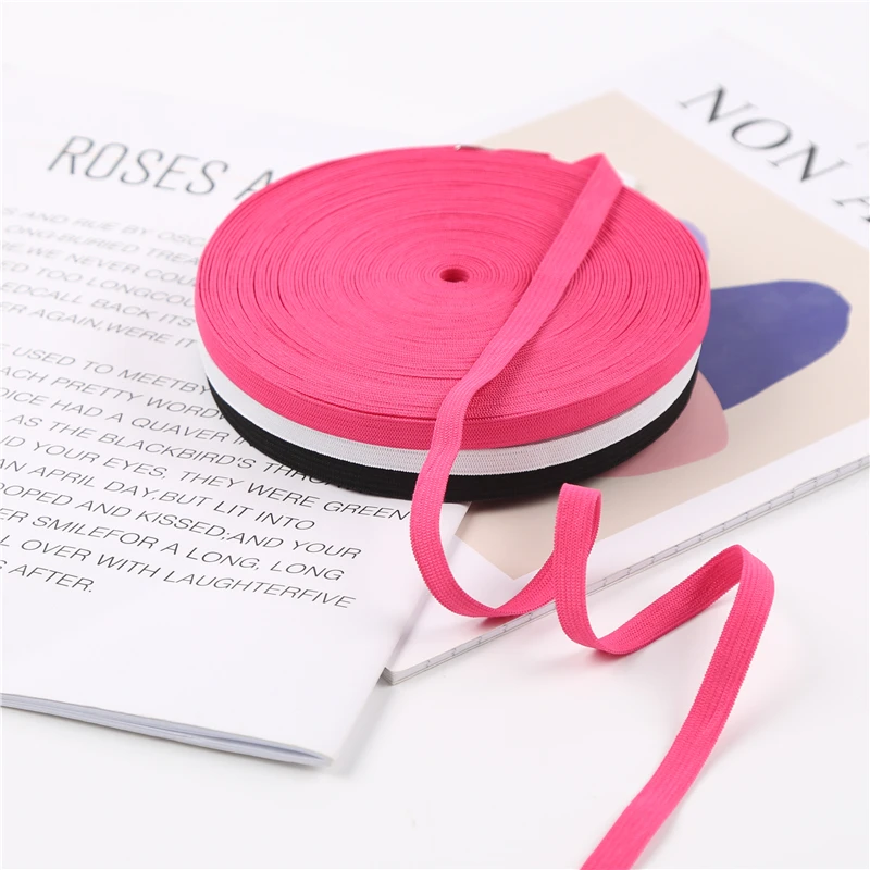 Colorful flat braided white elastic  waistband tape elastic webbing waist band polyester foldover woven elastic band roll