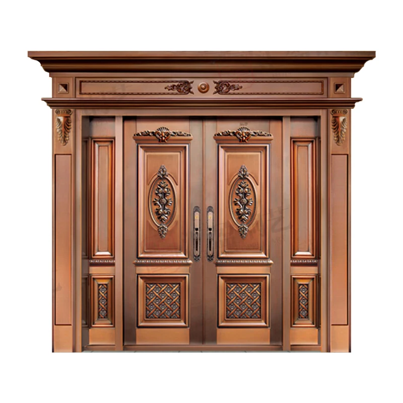 traditional chinese embossed design double-open luxury red copper door high-end multi-lock point security doors for villa