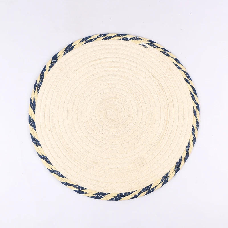 Boho Paper Rope Edge Round Cotton Hand Woven Placemats  For Dining Table