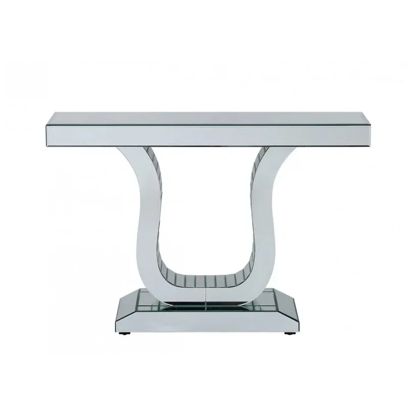 Contemporary Mirror Console Hallway Table 2 legs Crushed Diamond Effect