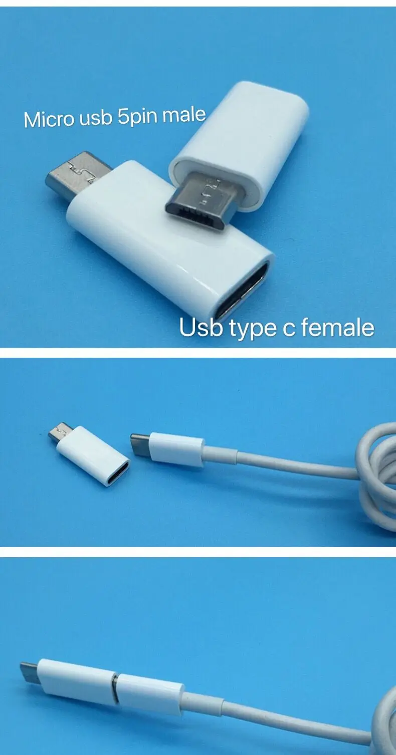 Black/White Micro usb 5pin male to USB Type C female data charge with otg function adapter