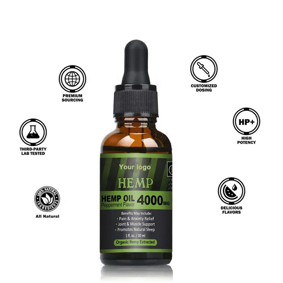 Direct Factory Price free sample custom label Natural healthy organic extract Ease depression hemp seed oil