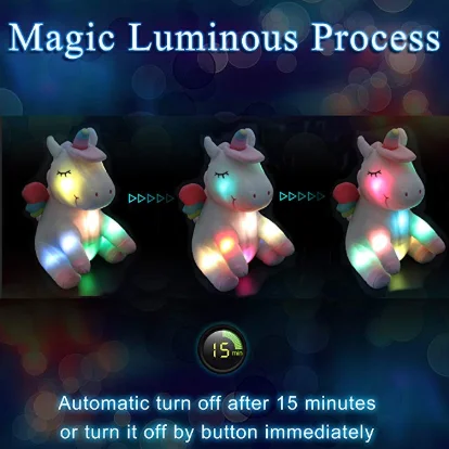 Бесплатный образец, подарок на день Святого Валентина, Мягкий Плюшевый единорог, светодиодная игрушка, заводская цена, милая игрушка единорог из спандекса с подсветкой, Радужный Единорог